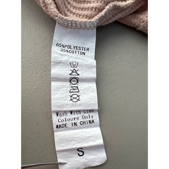 Two Piece Set Size Small Crop Top & Shorts Outfit Set Thermal Waffle Knit Tan - Picture 4 of 6